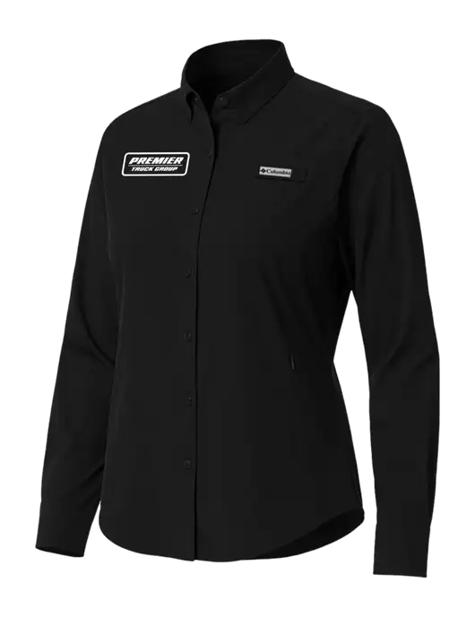 Columbia Black Womens PFG Tamiami II Long Sleeve Shirt w/Premier Truck Group Logo