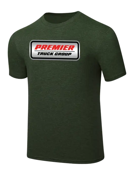 Simply Soft Heathered Forest Green 4.5oz  Poly/Combed Ring Spun Cotton T-Shirt w/Premier Truck Group Logo