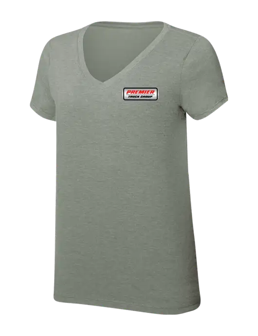Womens Simply Soft V-Neck Heather Sage 4.5oz  Poly/Combed Ring Spun Cotton T-Shirt w/Premier Truck Group Logo