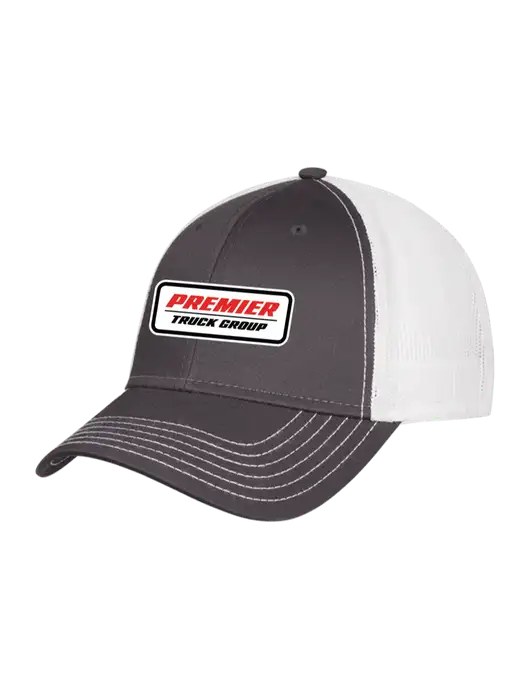 Dark Grey/White Mesh Trucker Cap Snap Back w/Premier Truck Group Logo