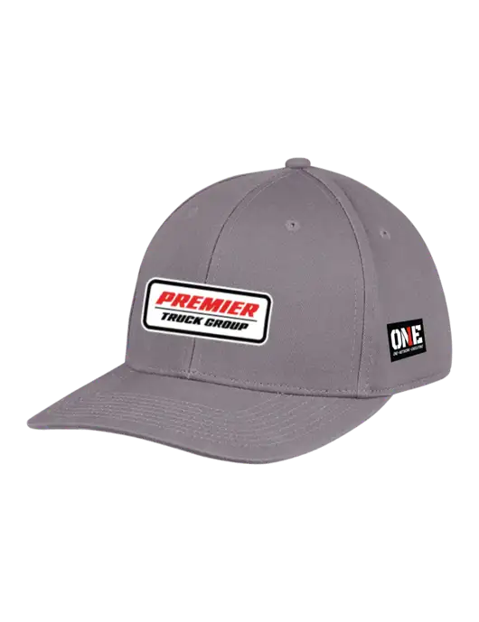 Premium Modern Structured Twill Charcoal Snapback Cap w/Premier Truck Group Logo, ONE Logo