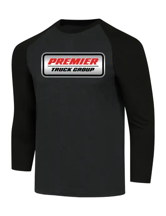 Simply Soft 3/4 Sleeve Black/Black Frost Ring Spun Cotton T-Shirt w/Premier Truck Group Logo