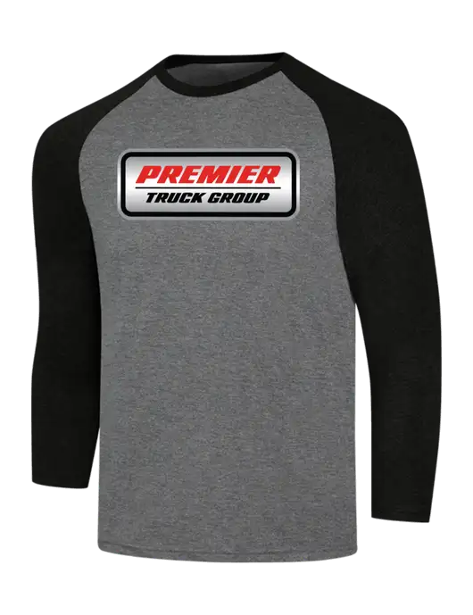 Simply Soft 3/4 Sleeve Black Frost/Grey Frost Ring Spun Cotton T-Shirt w/Premier Truck Group Logo