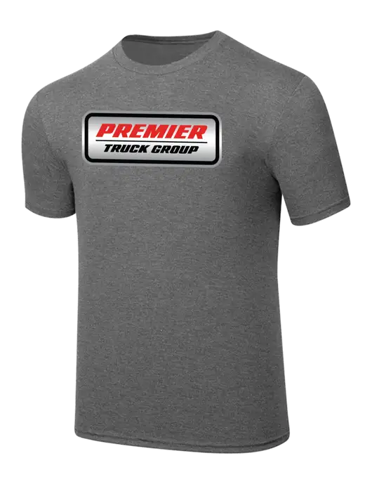 Simply Soft Heathered Medium Grey 4.5oz  Poly/Combed Ring Spun Cotton T-Shirt w/Premier Truck Group Logo