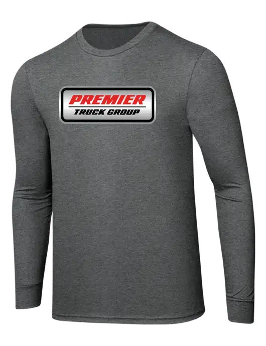 Simply Soft Long Sleeve Medium Grey Frost 4.5 oz, Poly/Combed Ring Spun Cotton T-Shirt w/Premier Truck Group Logo