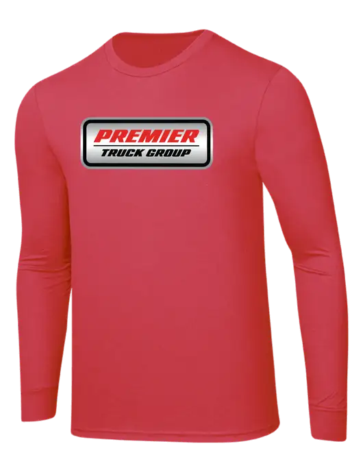 Simply Soft Long Sleeve Red Frost 4.5 oz, Poly/Combed Ring Spun Cotton T-Shirt w/Premier Truck Group Logo