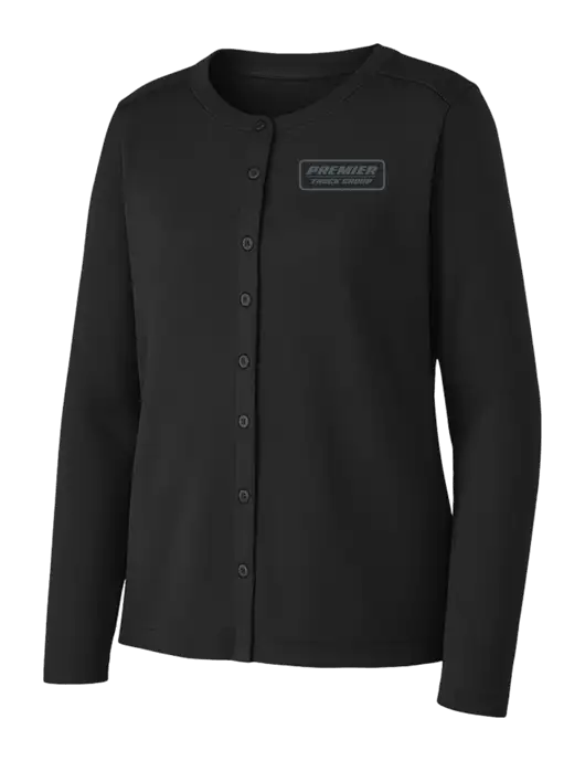 Black Womens Concept Stretch Button-Front Cardigan Sweater w/Premier Truck Group Logo