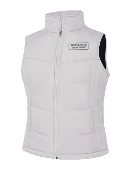 Womens White/Dark Slate Puffy Vest w/Premier Truck Group Logo