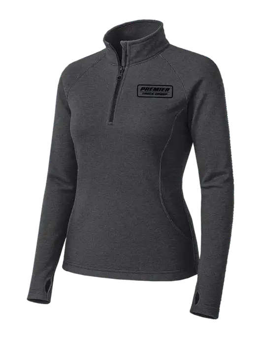 Dark Grey Heather Womens Sport Wick Stretch 1/4 Zip Pullover w/Premier Truck Group Logo
