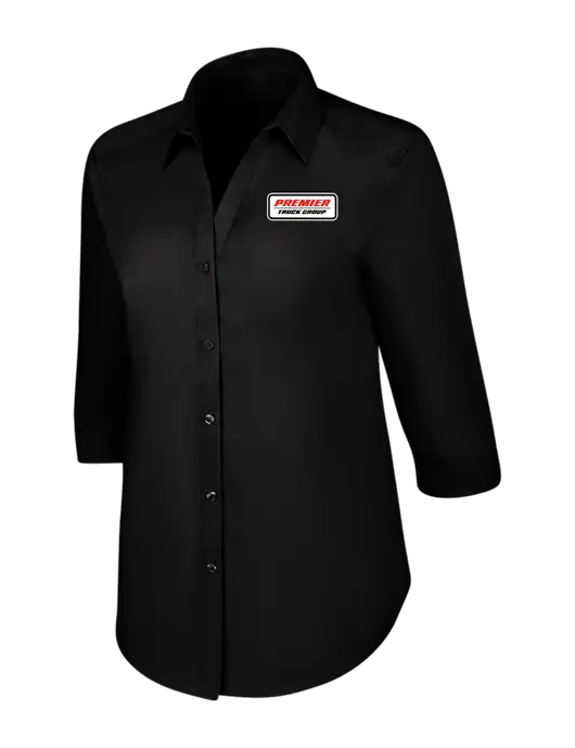 Womens Black 3/4 Sleeve Carefree Poplin Shirt w/Premier Truck Group Logo
