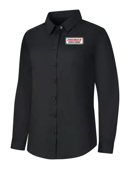 Womens Black Long Sleeve Carefree Poplin Shirt w/Premier Truck Group Logo