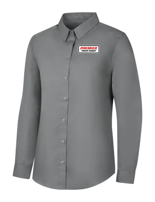 Womens Medium Grey Long Sleeve Carefree Poplin Shirt w/Premier Truck Group Logo