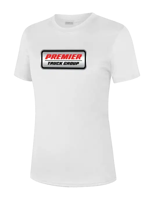  Womens White PosiCharge Competitor Tee w/Premier Truck Group Logo