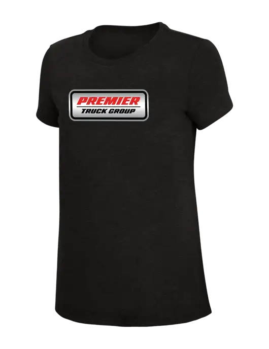 Womens Simply Soft Black 4.5oz Poly/Combed Ring Spun Cotton T-Shirt w/Premier Truck Group Logo