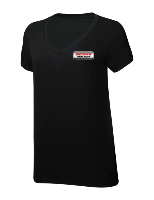 Womens Simply Soft V-Neck Black 4.5oz  Poly/Combed Ring Spun Cotton T-Shirt w/Premier Truck Group Logo