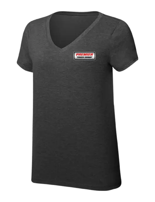 Womens Simply Soft V-Neck Black Frost 4.5oz  Poly/Combed Ring Spun Cotton T-Shirt w/Premier Truck Group Logo