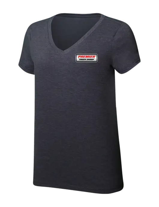 Womens Simply Soft V-Neck Heather Charcoal 4.5oz  Poly/Combed Ring Spun Cotton T-Shirt w/Premier Truck Group Logo