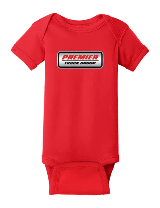 Rabbit Skins Red Infant Short Sleeve Baby Rib Bodysuit w/Premier Truck Group Logo