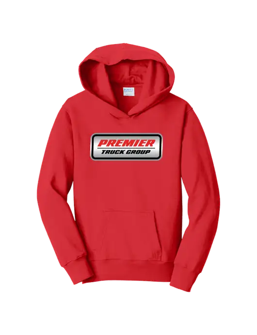 Youth Bright Red 8.5 oz Ring Spun Pullover Hooded Sweatshirt w/Premier Truck Group Logo