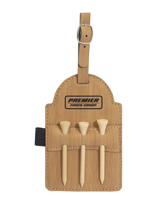 Bamboo Leatherette Golf Bag Tag with 3 Wooden Tees w/Premier Truck Group Logo