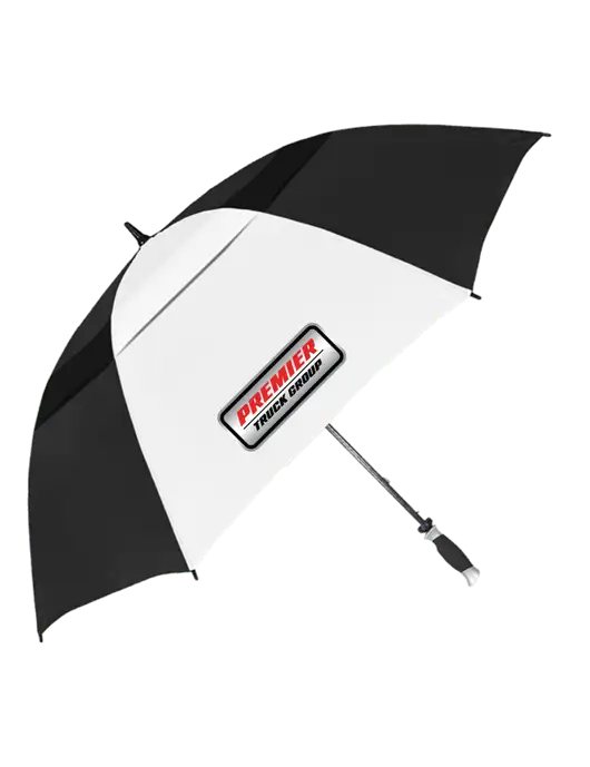 Black/White Vented Typhoon Tamer Golf Umbrella w/Premier Truck Group Logo