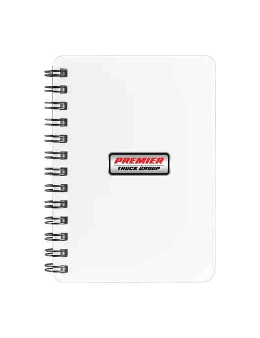 Sturdy White Hardcover Notebook, 5.25 x 7 w/Premier Truck Group Logo