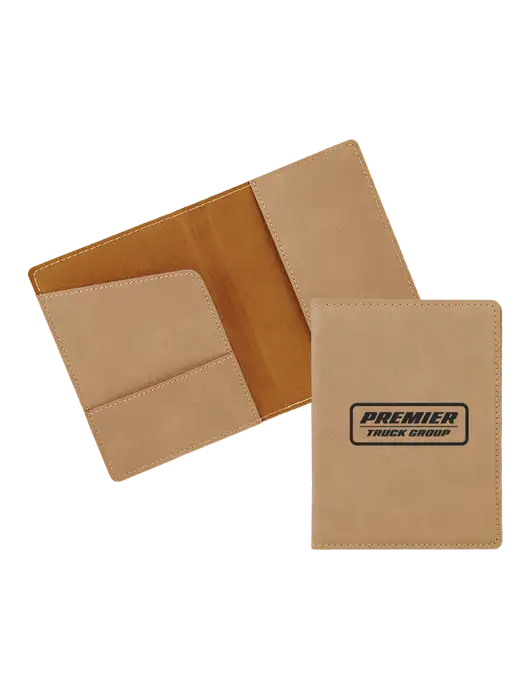 Tan Leatherette Passport Holder w/Premier Truck Group Logo
