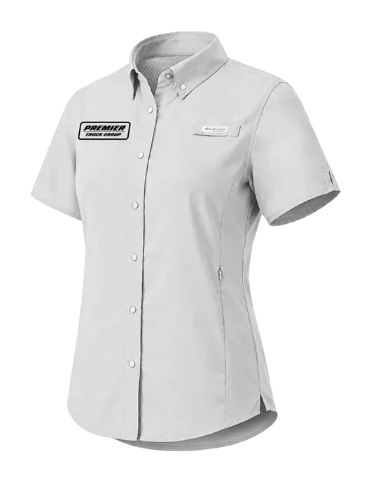 Columbia Grey Womens PFG Tamiami II Short Sleeve Shirt w/Premier Truck Group Logo