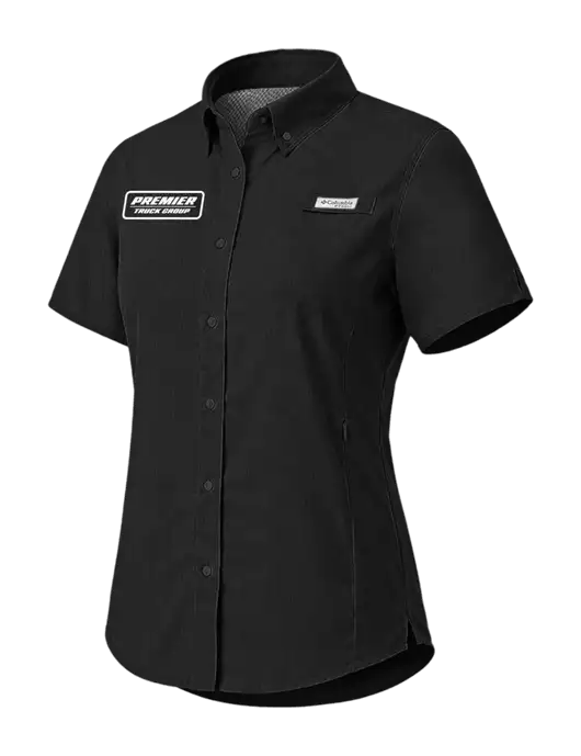 Columbia Black Womens PFG Tamiami II Short Sleeve Shirt w/Premier Truck Group Logo