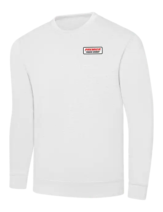 White 7.8 oz Ring Spun Crew Sweatshirt w/Premier Truck Group Logo