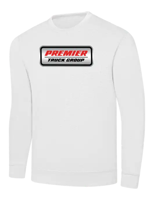 White 7.8 oz Ring Spun Crew Sweatshirt w/Premier Truck Group Logo