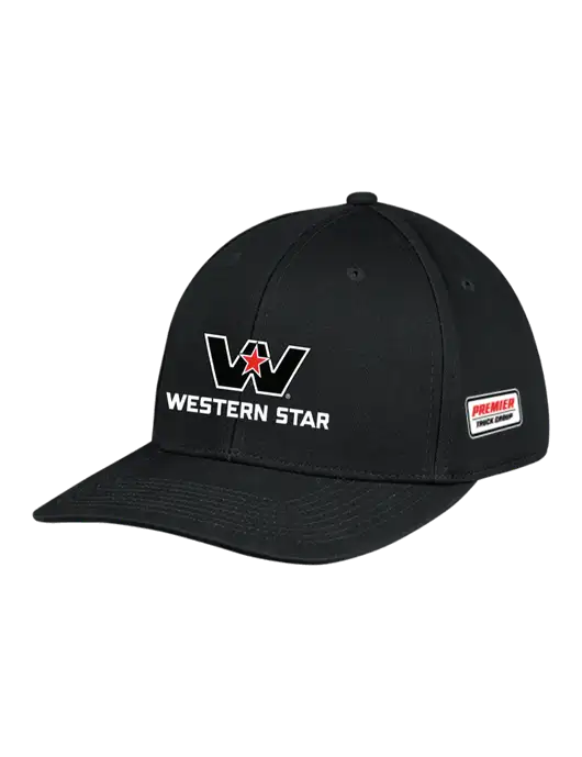 Premium Modern Structured Twill Black Snapback Cap w/Western Star Logo, Premier Truck Group Logo