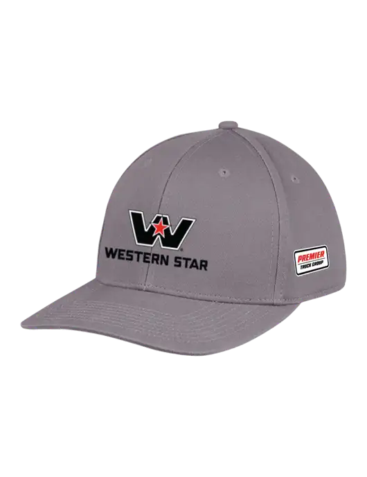 Premium Modern Structured Twill Charcoal Snapback Cap w/Western Star Logo, Premier Truck Group Logo