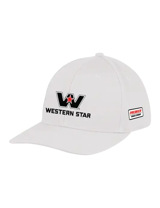 Premium Modern Structured Twill White Snapback Cap w/Western Star Logo, Premier Truck Group Logo