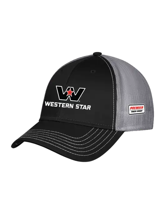 Black & Grey Mesh Trucker Cap Snap Back w/Western Star Logo, Premier Truck Group Logo