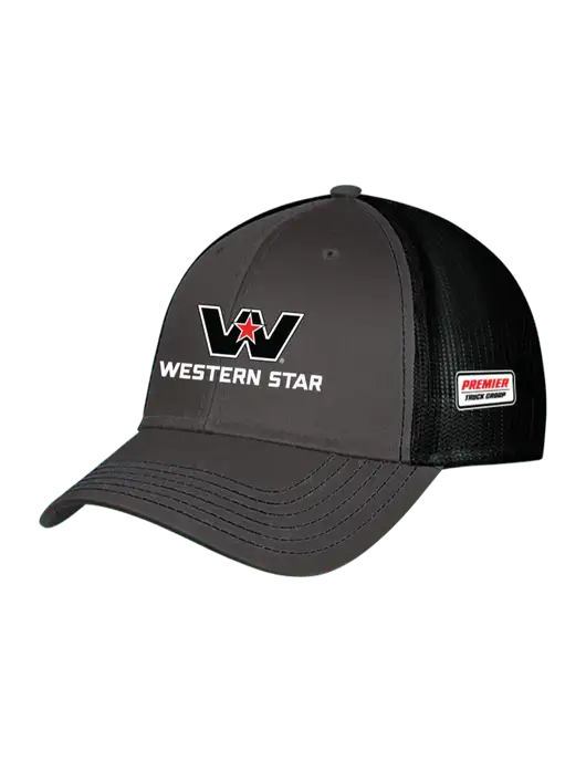 Charcoal & Black Mesh Trucker Cap Snap Back w/Western Star Logo, Premier Truck Group Logo