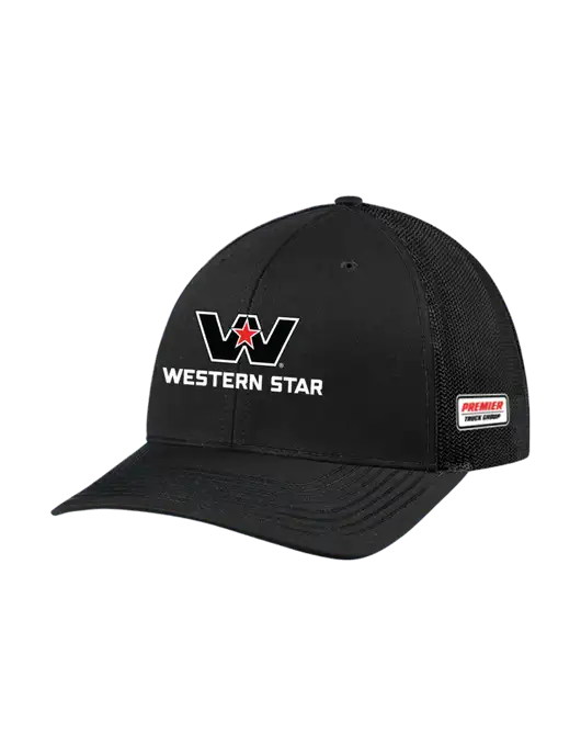 Richardson Adjustable Snapback Original 112 Trucker Cap Black w/Black Mesh w/Western Star Logo, Premier Truck Group Logo