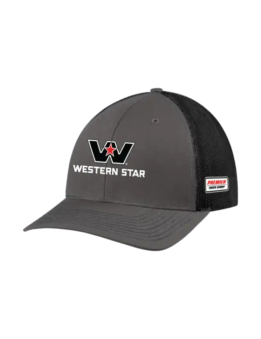 Richardson Adjustable Snapback Original 112 Trucker Cap Dark Grey w/Black Mesh w/Western Star Logo, Premier Truck Group Logo