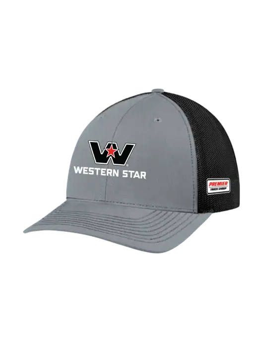 Richardson Adjustable Snapback Original 112 Trucker Cap Heather Grey w/Black Mesh w/Western Star Logo, Premier Truck Group Logo