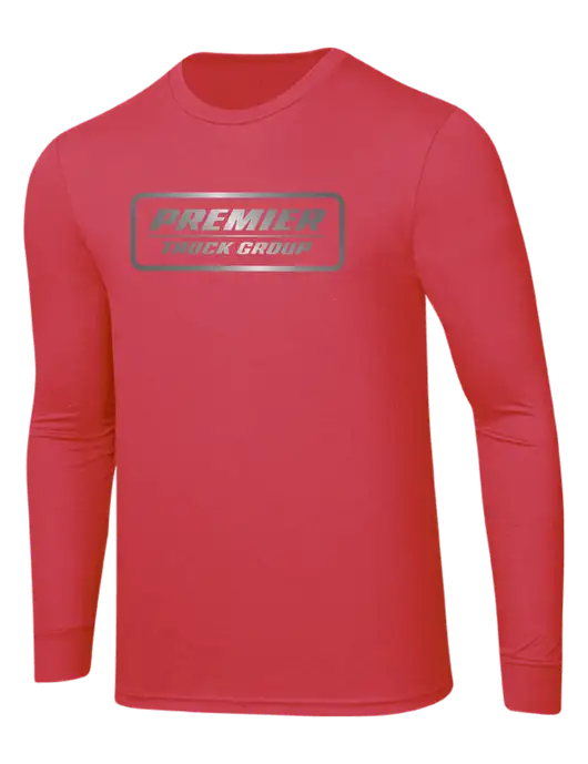 Simply Soft Long Sleeve Red Frost 4.5 oz, Poly/Combed Ring Spun Cotton T-Shirt w/Premier Truck Group Logo