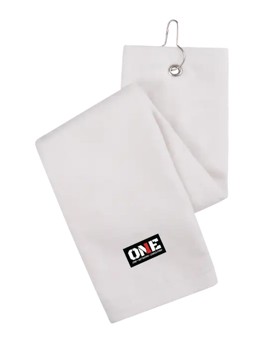 White Tri-Fold Golf Towel with Grommet w/ONE Logo