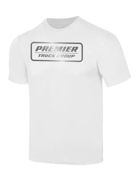 Simply Soft White 4.5oz  Poly/Combed Ring Spun Cotton T-Shirt w/Premier Truck Group Logo