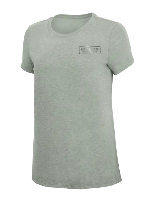 Womens Simply Soft Heathered Light Grey 4.5oz Poly/Combed Ring Spun Cotton T-Shirt w/Premier Truck Group Logo