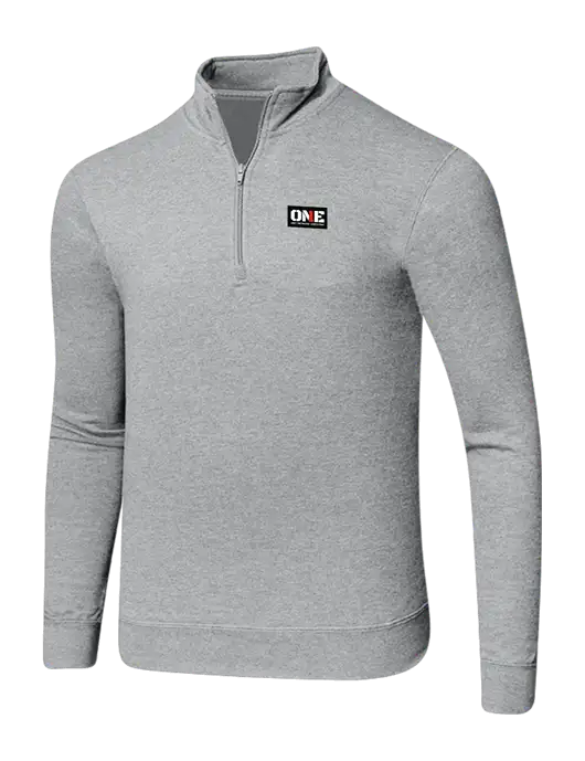 Light Heather Grey 8.5 oz Ring Spun 1/4 Zip Pullover Sweatshirt w/ONE Logo
