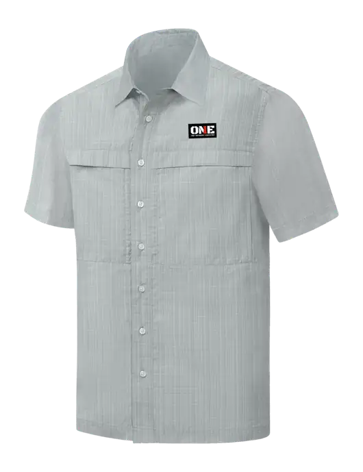 Light Grey Crosshatch Short Sleeve UV Daybreak Shirt w/ONE Logo