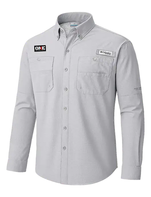 Columbia Cool Grey PFG Tamiami II Long SleeveShirt w/ONE Logo