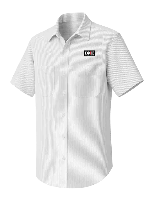 Red Kap Short Sleeve Striped Grey/White Industrial Work Shirt w/ONE Logo