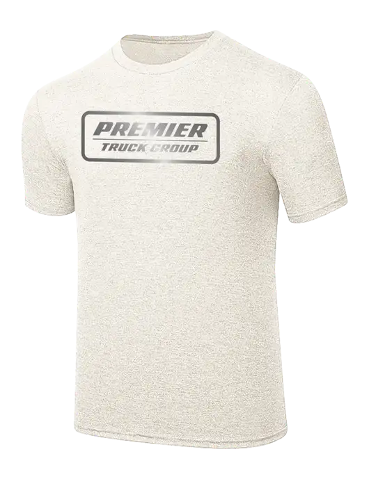 Simply Soft Very Light Tan Heather 4.5oz Poly/Combed Ring Spun Cotton T-Shirt w/Premier Truck Group Logo