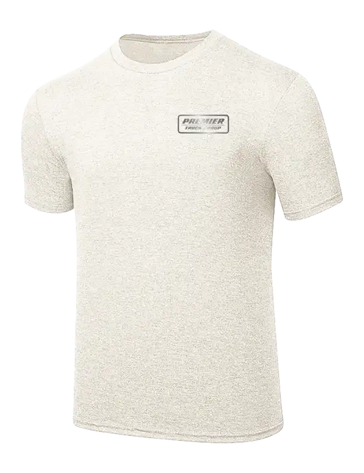 Simply Soft Very Light Tan Heather 4.5oz Poly/Combed Ring Spun Cotton T-Shirt w/Premier Truck Group Logo